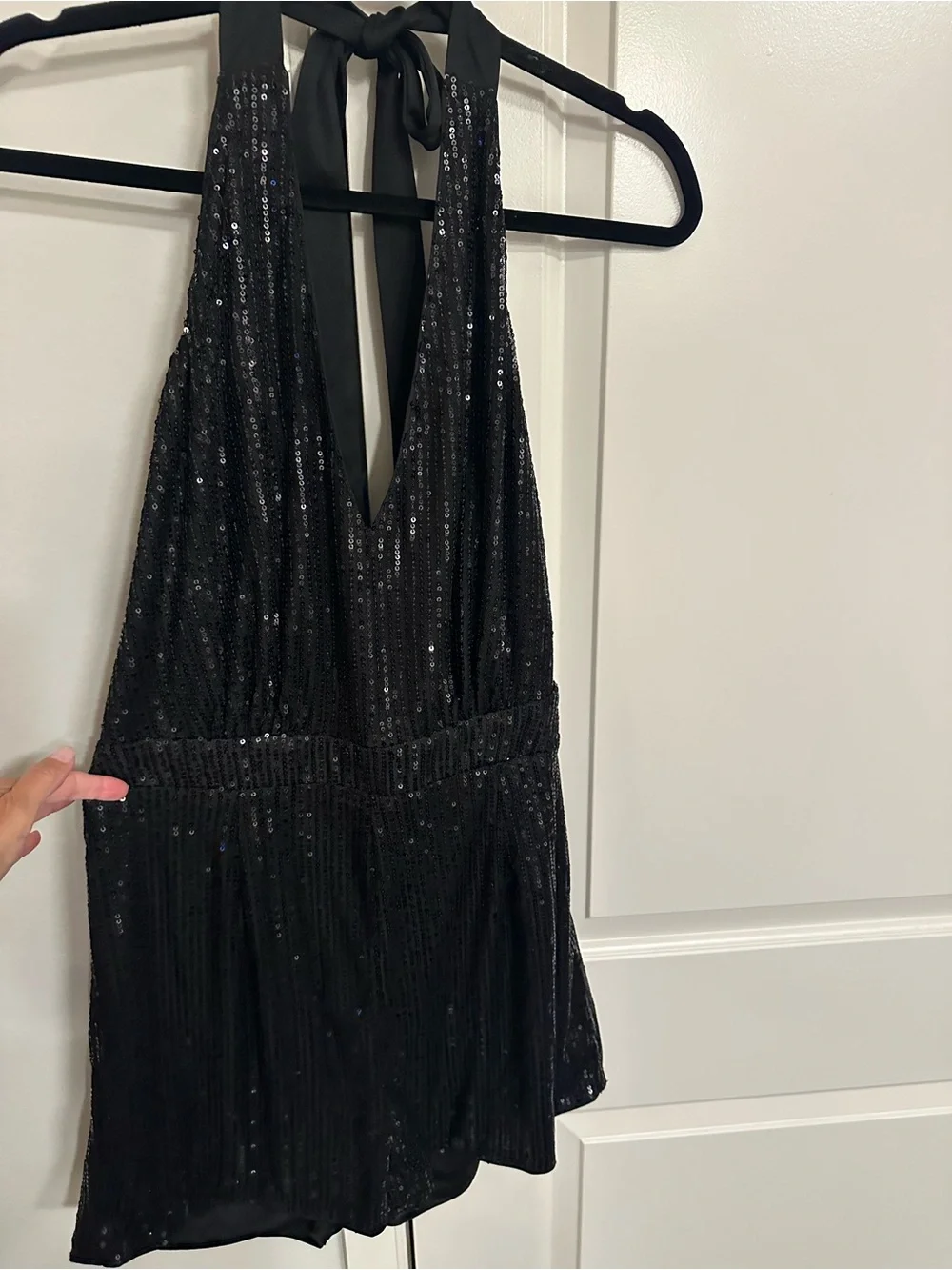 SHEIN Black Sequin Halter Romper Shorts